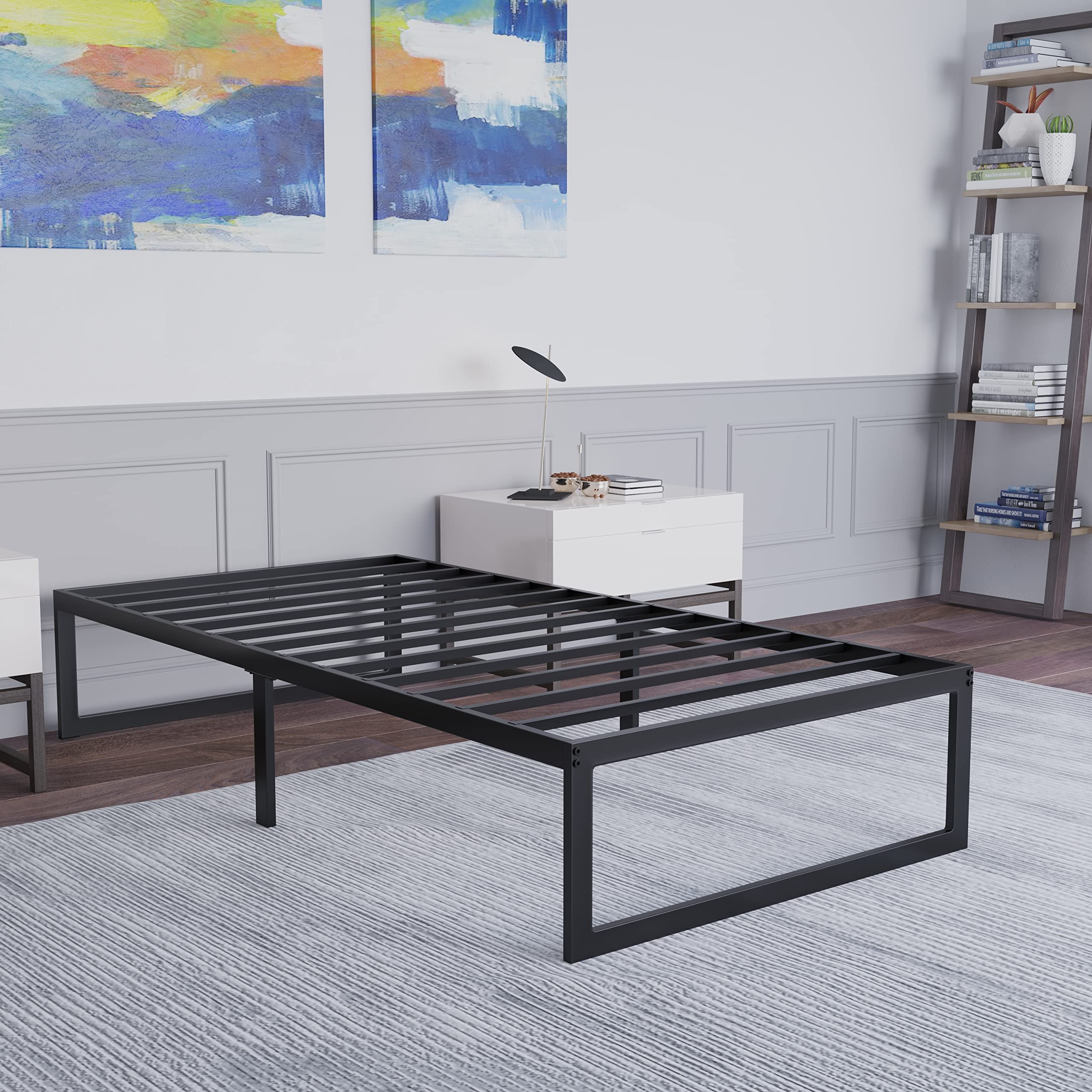 Flash Furniture Bentley 14" Metal Platform Bed Frame - Black Frame/Steel Slat Supports - 12.5" Underbed Storage - No Box Spring Needed - Quick Lock Functionality-Twin